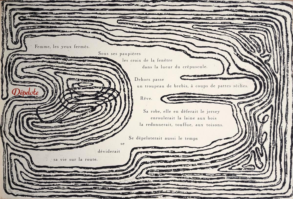Estampe avec la Lettre - texte de Marie-Claire Bancquart, typographie de François Da Ros, eau-forte de Martine Rassineux